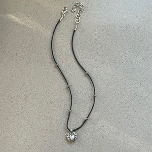 Brighton necklace on leather cord, with silver tone heart w/white rhinestone